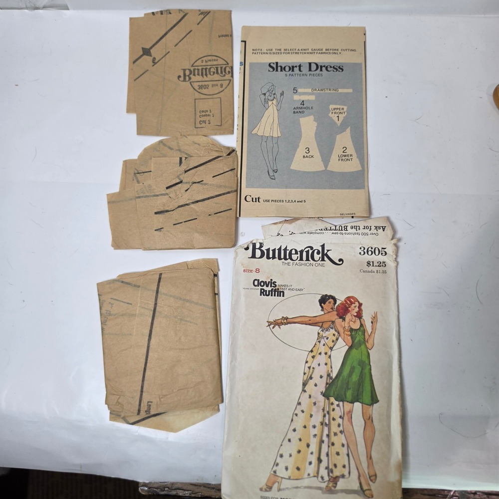 Vtg 1970s Butterick 3605 Clovis Ruffin Knit Dress Sewing Pattern Size 8 Complete